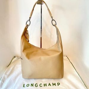 Longchamp Veau Foulonne Shoulder Hobo Bag Beige Made in France
